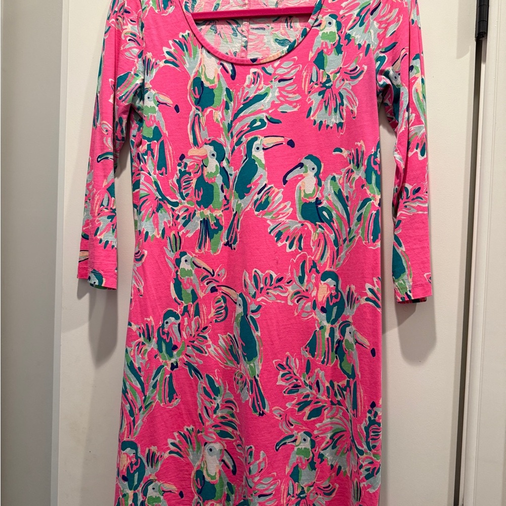 Lilly Pulitzer Pink and Green Sundress 3/4 Sleeve Scoop Neck